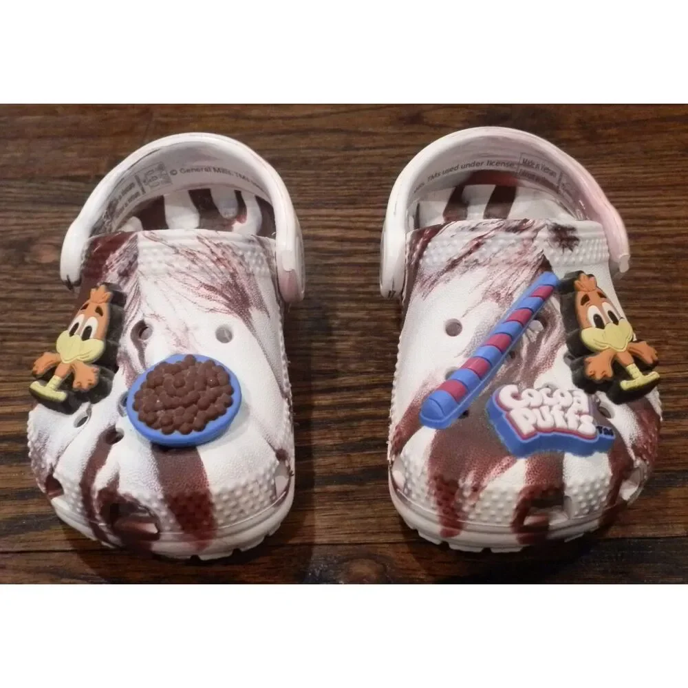 Crocs Cocoa Puffs Cereal Clogs Shoes Sandals Brown White Kids Toddler Size 4